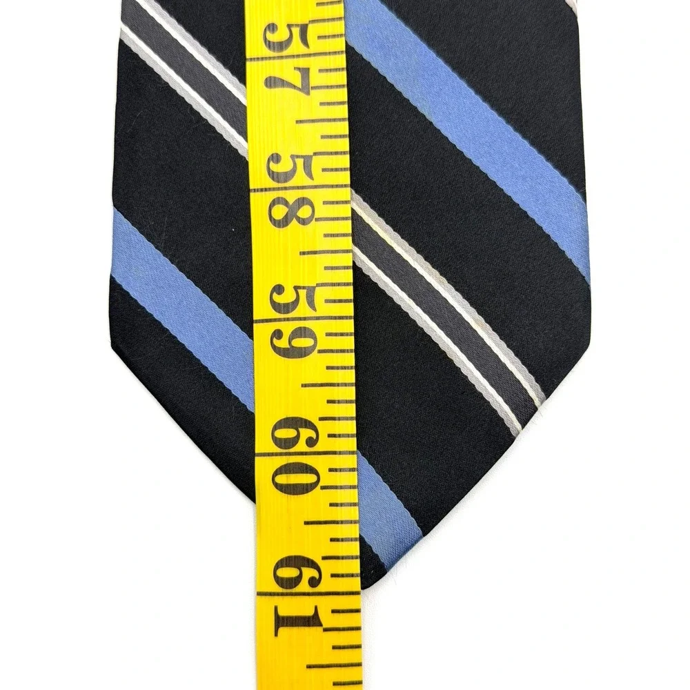 Hart Schaffner Marx Necktie Mens Black Blue Striped 100% Silk USA‎ Long 61